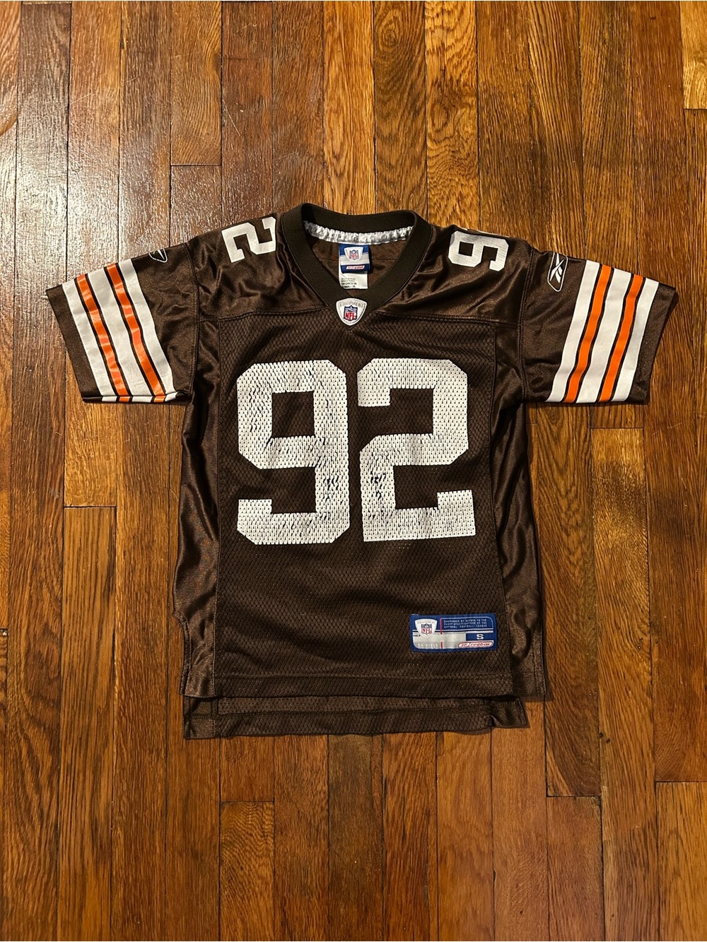 Reebok Kids Brown Football Jersey with White & Orange Accents #92